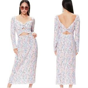 AFRM rainbow splatter leopard print white maxi dress long sleeve cut out Size M